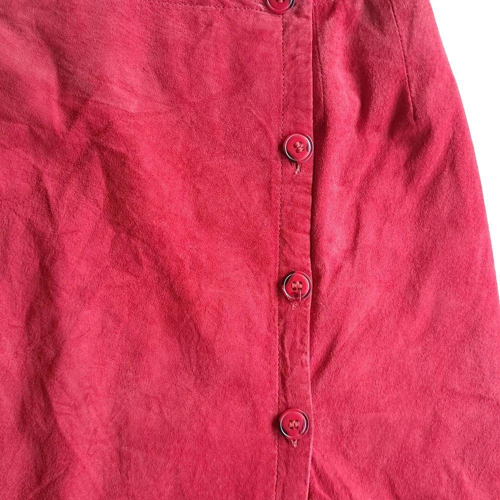 VTG 100% Genuine Natural Suede Leather Long Maxi Skirt Button Wrap Red Vintage - Picture 9 of 9